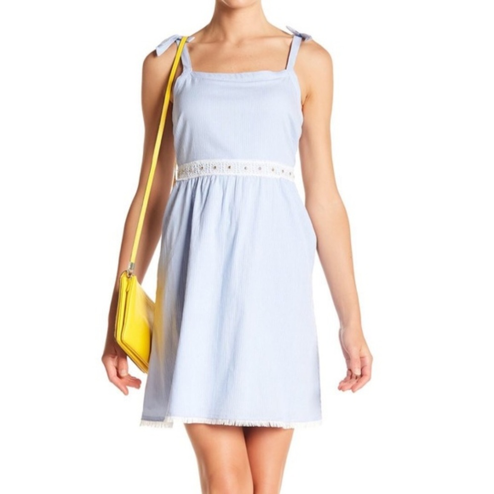 🌸Kensie Pin Stripe Crochet Studded Lace Dress